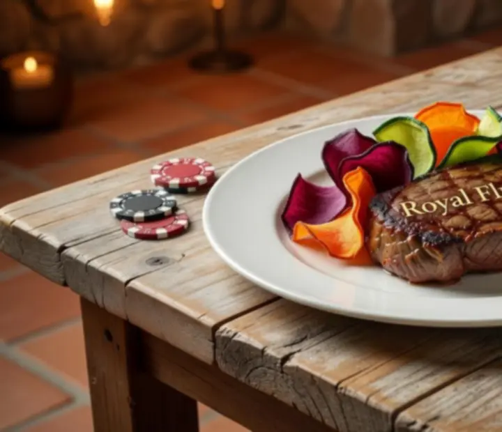 Tematyczne danie Casino Signature serwowane na eleganckiej porcelanie