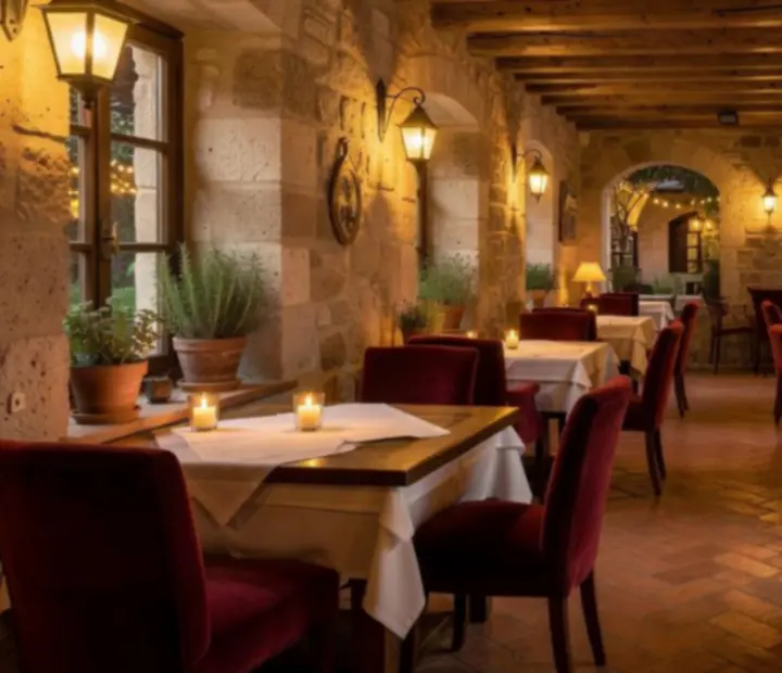 Eleganckie wnętrze Restauracji Casino Premium Velona Storia oświetlone ciepłym światłem świec