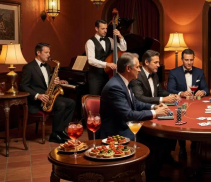 Nastrojowa atmosfera podczas wieczoru pokerowego z muzyką na żywo