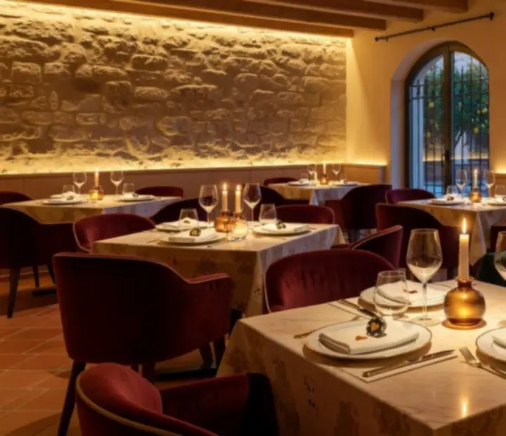 Elegancki wieczór w restauracji z nakrytym stołem i nastrojowym oświetleniem