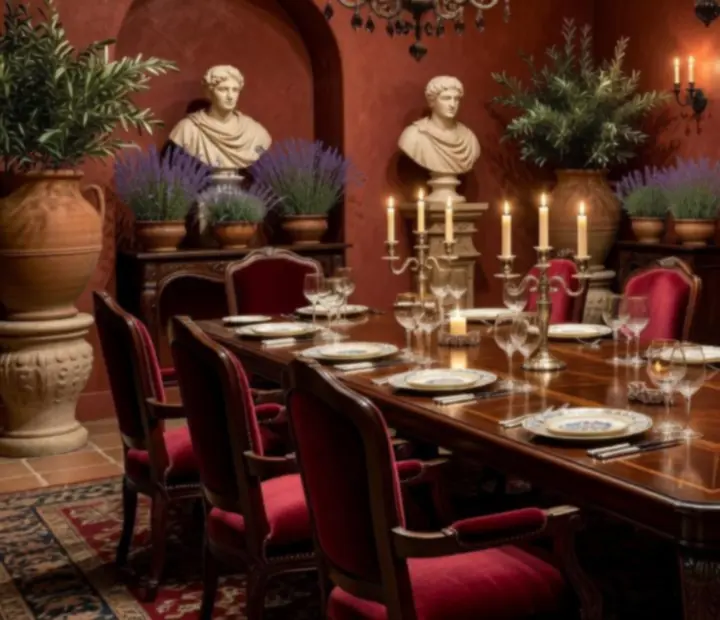 Prywatna sala restauracyjna z elegancko nakrytym stołem i nastrojowym oświetleniem